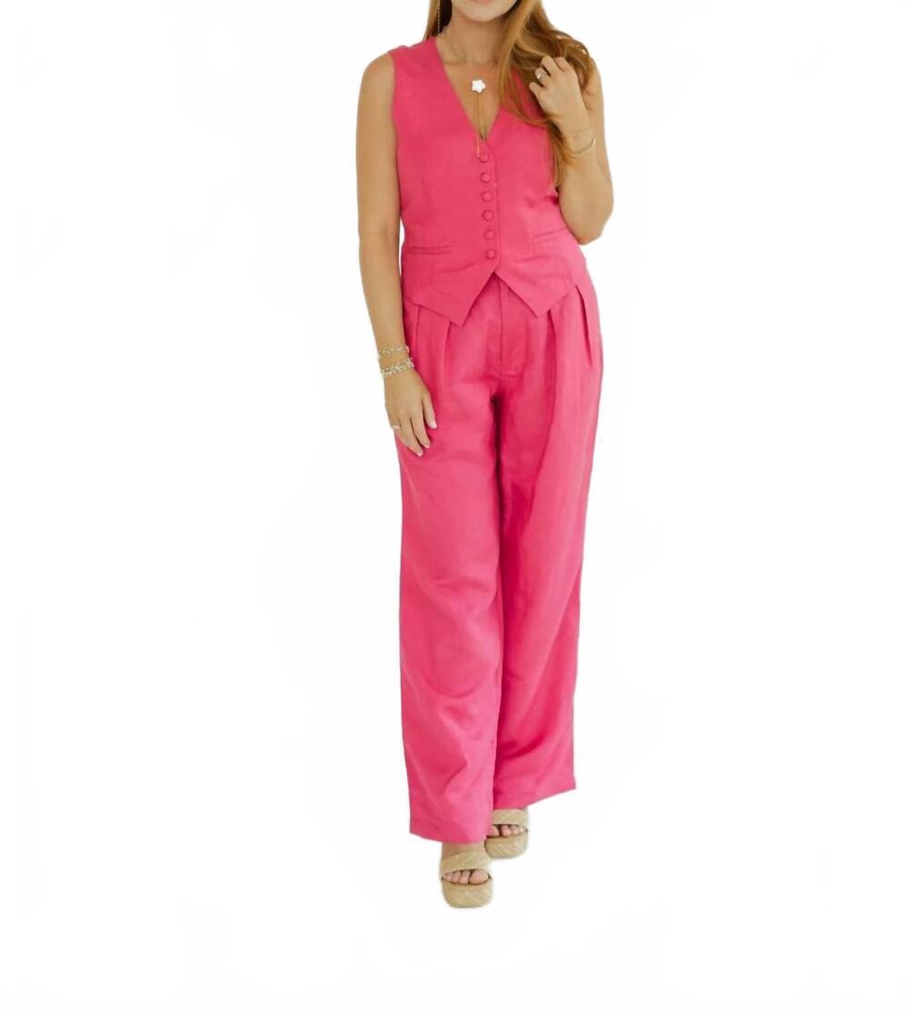 NEW ELAN jess pleated linen pants in fuchsia